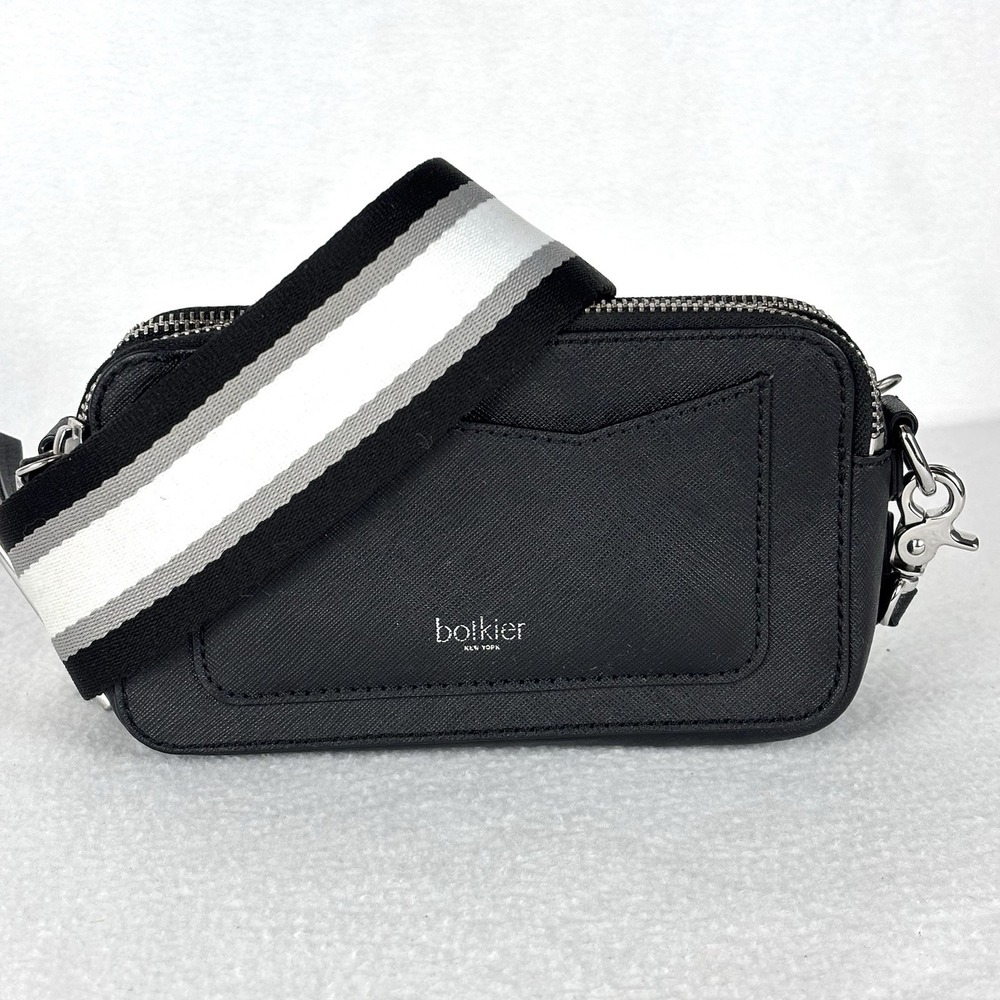 Botkier NY Camera Crossbody Black Leather Suede Bag Purse White Black Gray Strap